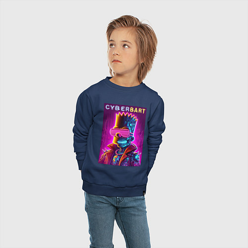 Детский свитшот Cyber Bart - neon glow ai art fantasy / Тёмно-синий – фото 4