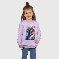 Свитшот хлопковый детский Cool dragon - hieroglyph ai art, цвет: лаванда — фото 2