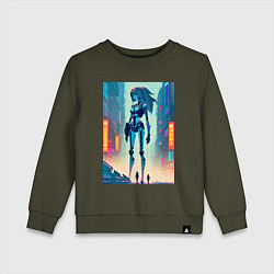 Свитшот хлопковый детский Cyber girl from future - fantasy, цвет: хаки