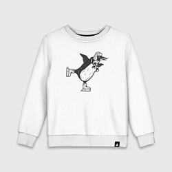 Свитшот хлопковый детский Пингвин на катке, цвет: белый