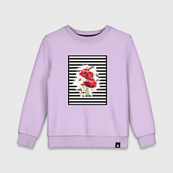 Свитшот хлопковый детский Акварельные маки на полосатом фоне, цвет: лаванда
