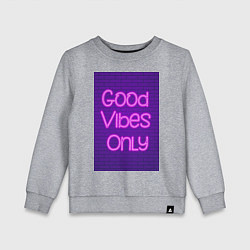 Свитшот хлопковый детский Неоновая надпись good vibes only и кирпичная стена, цвет: меланж