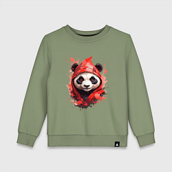 Свитшот хлопковый детский Модная панда в красном капюшоне, цвет: авокадо