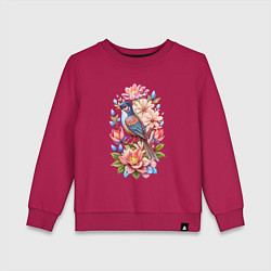 Свитшот хлопковый детский Птица Калипта Анны среди цветов, цвет: маджента