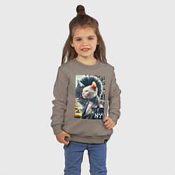 Свитшот хлопковый детский Котик панк житель Нью-Йорка - нейросеть, цвет: утренний латте — фото 2