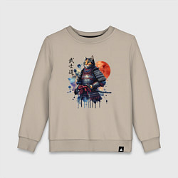 Свитшот хлопковый детский Cat samurai - bushido ai art, цвет: миндальный