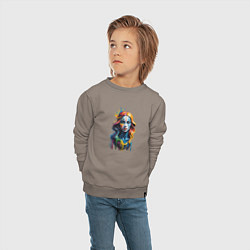 Свитшот хлопковый детский Портрет арт маслом девушка с голубыми каплями, цвет: утренний латте — фото 2