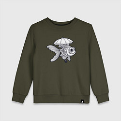 Свитшот хлопковый детский Рыбка под зонтом, цвет: хаки