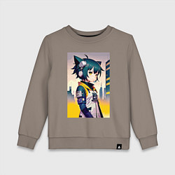 Свитшот хлопковый детский Kitten girl - cyberpunk, цвет: утренний латте