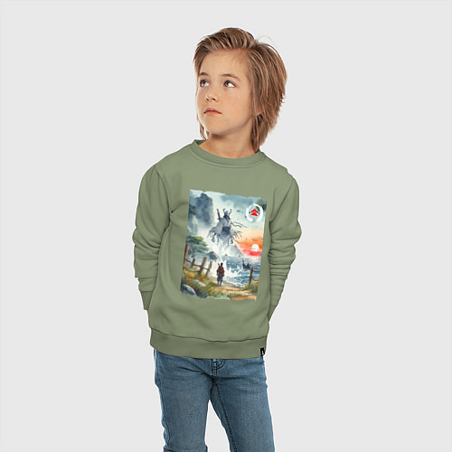 Детский свитшот Ghost of Tsushima - watercolor / Авокадо – фото 4