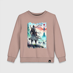 Свитшот хлопковый детский Warrior samurai - ai art watercolor, цвет: пыльно-розовый