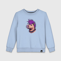 Свитшот хлопковый детский Капибара с фиолетовым ирокезом, цвет: мягкое небо