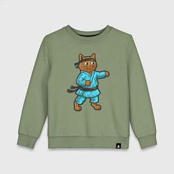 Свитшот хлопковый детский Кот каратист, цвет: авокадо