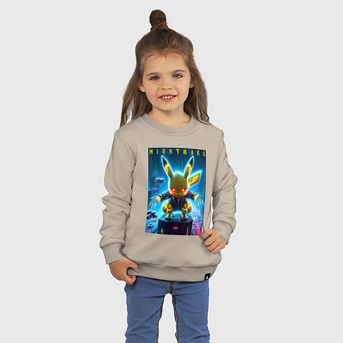 Детский свитшот Cyber Pikachu - neon glow ai art / Миндальный – фото 3