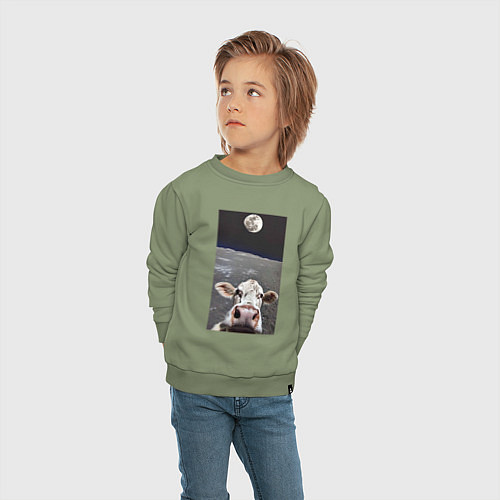Детский свитшот Корова делает селфи на Луне - Земля в космосе / Авокадо – фото 4