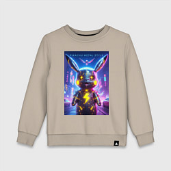 Свитшот хлопковый детский Cyber Pikachu - metal style neon glow, цвет: миндальный