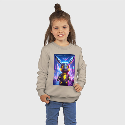 Детский свитшот Cyber Pikachu - metal style neon glow / Миндальный – фото 3