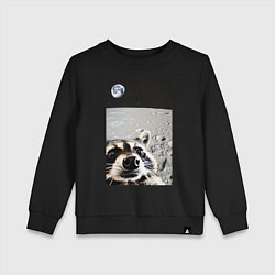 Свитшот хлопковый детский Енот на луне делает селфи, цвет: черный