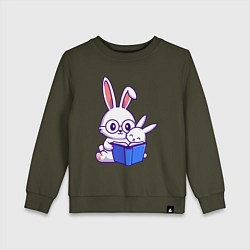 Свитшот хлопковый детский Кролики с книжкой, цвет: хаки