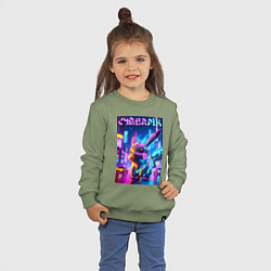 Свитшот хлопковый детский Кибер Пикачу - неоновое свечение, цвет: авокадо — фото 2