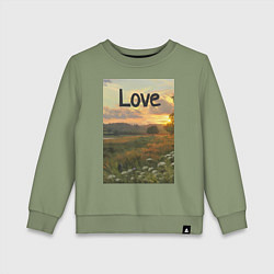 Свитшот хлопковый детский Love поле солнечный луг, цвет: авокадо