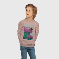 Свитшот хлопковый детский Мохнатый шмель на кактусе - живопись, цвет: пыльно-розовый — фото 2
