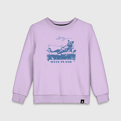 Свитшот хлопковый детский Енот лежит на диване и чилит, цвет: лаванда