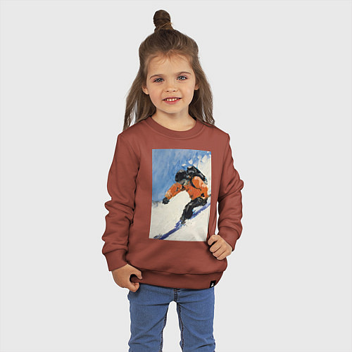 Детский свитшот Горнолыжный спорт спуск - живопись маслом / Кирпичный – фото 3