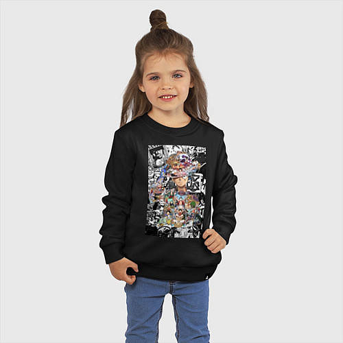 Детский свитшот Ван-Пис Луффи коллаж / Черный – фото 3