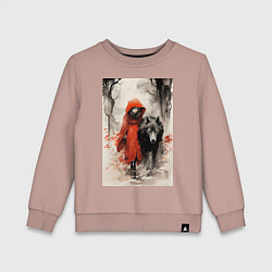 Свитшот хлопковый детский Красная шапочка с волком, цвет: пыльно-розовый