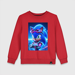Свитшот хлопковый детский Крутой кибер ёжик - неоновое свечение, цвет: красный