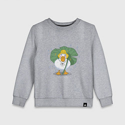 Свитшот хлопковый детский Милая уточка гусь под листом в шляпке в дождь, цвет: меланж