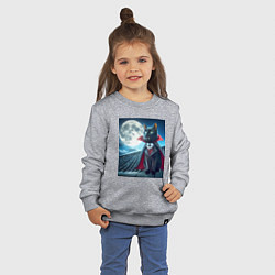 Свитшот хлопковый детский Чёрный кот вампир - хэллоуин, цвет: меланж — фото 2