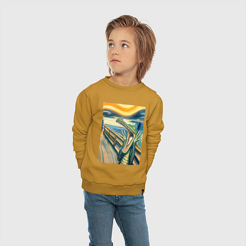 Детский свитшот Крокодил кричит на картине Эдварда Мунка - мем иск / Горчичный – фото 4