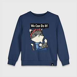 Свитшот хлопковый детский We can do it - cat, цвет: тёмно-синий