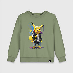 Свитшот хлопковый детский Cool Pikachu - watercolor sketch, цвет: авокадо