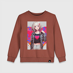 Свитшот хлопковый детский Аниме девочка сердце, цвет: кирпичный