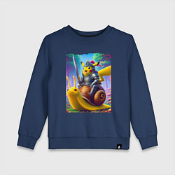 Свитшот хлопковый детский Рыцарь Пикачу на боевой улитке, цвет: тёмно-синий