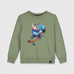 Свитшот хлопковый детский Носорог хоккейный форвард - нейроарт, цвет: авокадо