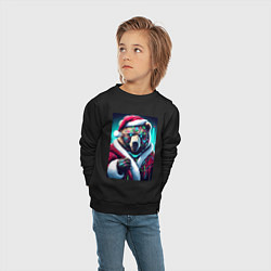 Свитшот хлопковый детский Cyber bear - Santa Claus, цвет: черный — фото 2