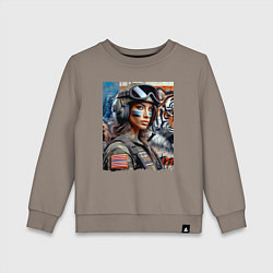 Свитшот хлопковый детский Крутая девчонка пилот ВВС, цвет: утренний латте