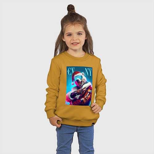 Детский свитшот Cyber new year - bear ai art / Горчичный – фото 3