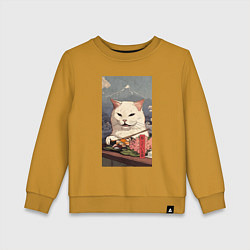 Свитшот хлопковый детский Cat meme - japan style, цвет: горчичный