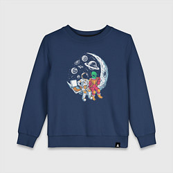 Свитшот хлопковый детский Обед с пришельцем, цвет: тёмно-синий