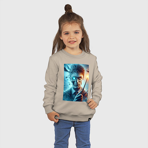 Детский свитшот Harry Potter - wizard with magic stick / Миндальный – фото 3