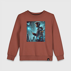 Свитшот хлопковый детский Harry Potter with a magic wand - cyberpunk, цвет: кирпичный