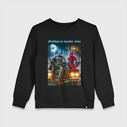 Свитшот хлопковый детский Разговор Бэтмена и человека паука на капоте автомо, цвет: черный