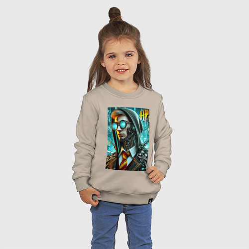 Детский свитшот Cyber Harry Potter - ai art fantasy / Миндальный – фото 3