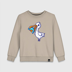 Свитшот хлопковый детский Пеликан с рыбкой, цвет: миндальный