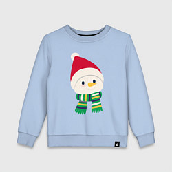 Свитшот хлопковый детский Праздничный снеговик в красной шапочке, цвет: мягкое небо